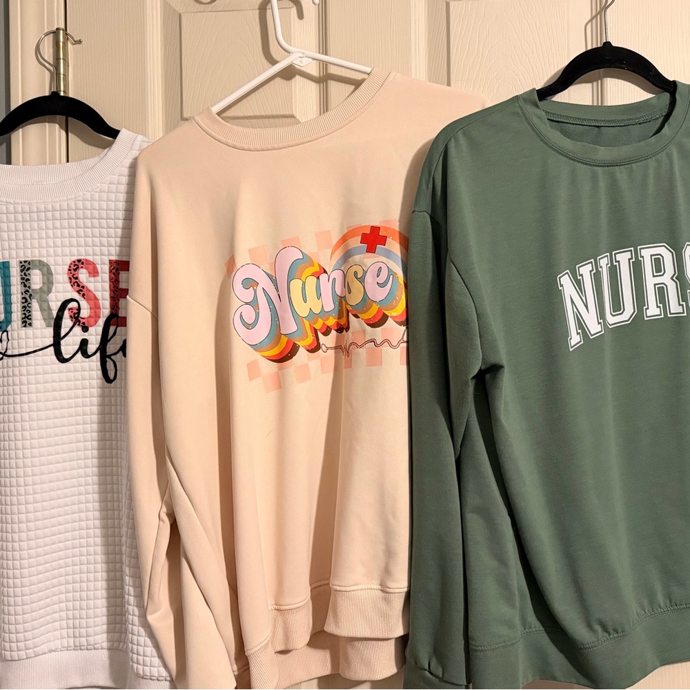 3 Colorful Nurse Sweatshirts Set